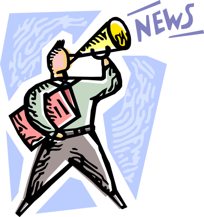 Vector Illustration of Businessman Announces Corporate News with Megaphone Bullhorn to Amplify Voice