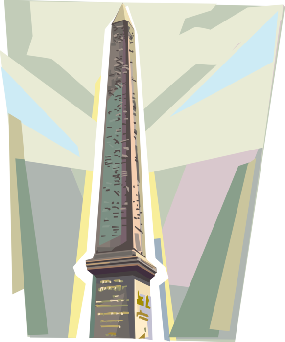 Vector Illustration of Obelisk of Luxor in Place De La Concorde,Paris, France