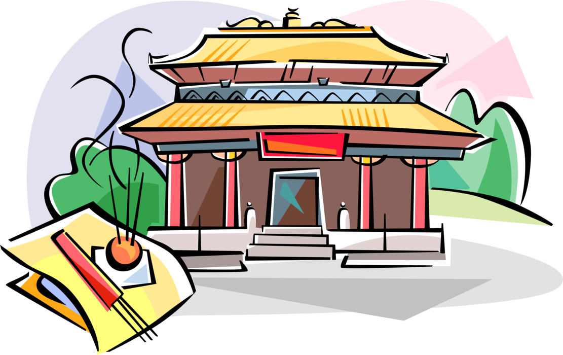 Vector Illustration of Wong Tai Sin Temple, Hong Kong, China