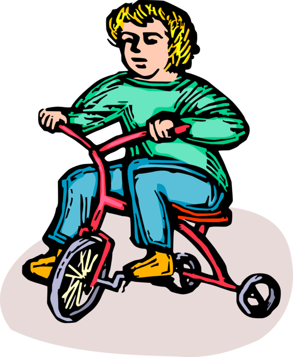 Vector Illustration of Young Child Rides Tricycle Bike