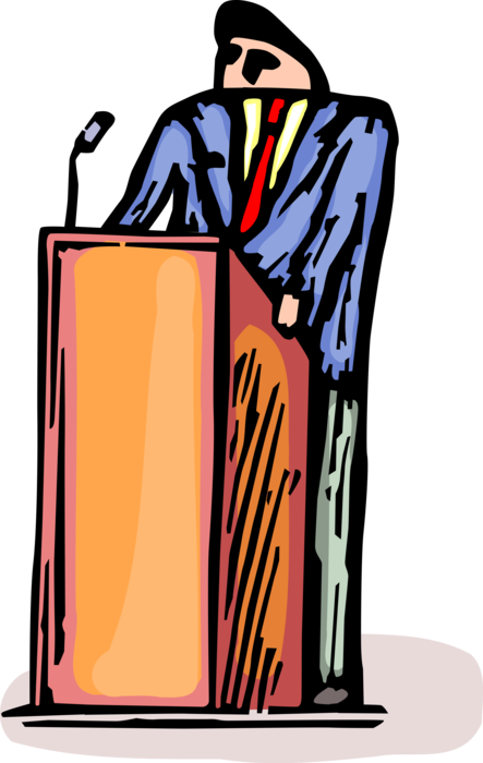Vector Illustration of Businessman Public Speaker Speaking at Podium