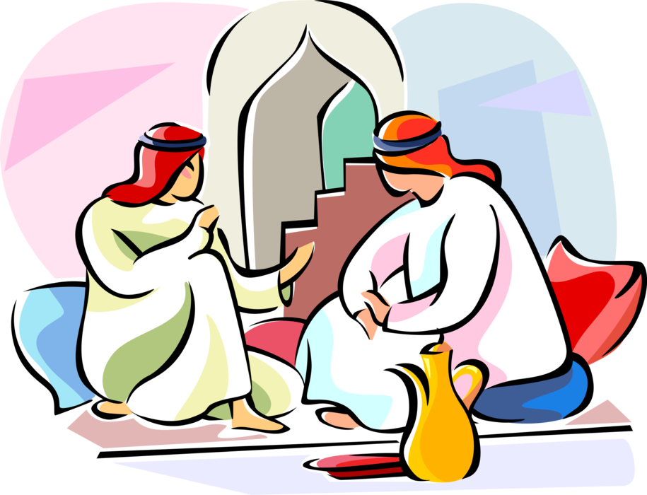 Vector Illustration of Middle Easter Islamic Arab Men Socialize in Discussion