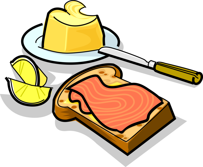 Vector Illustration of Russian Cuisine Sandwich with Salmon and Butter