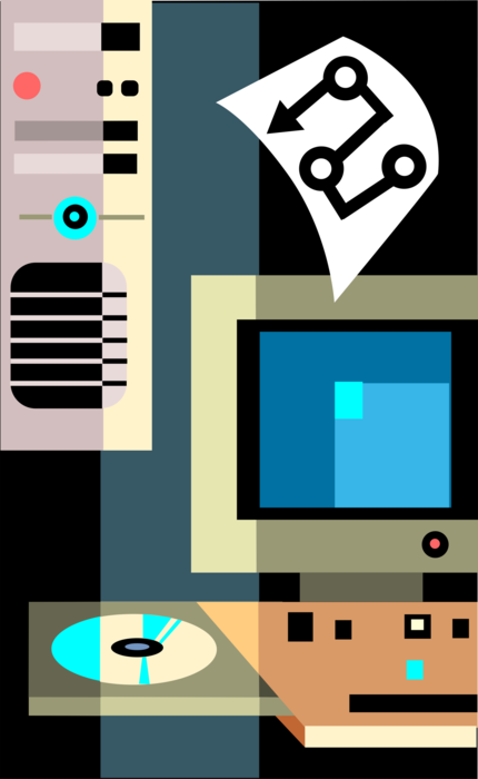 Vector Illustration of Central Processing Unit CPU Personal Desktop Computer System with DVD Drive