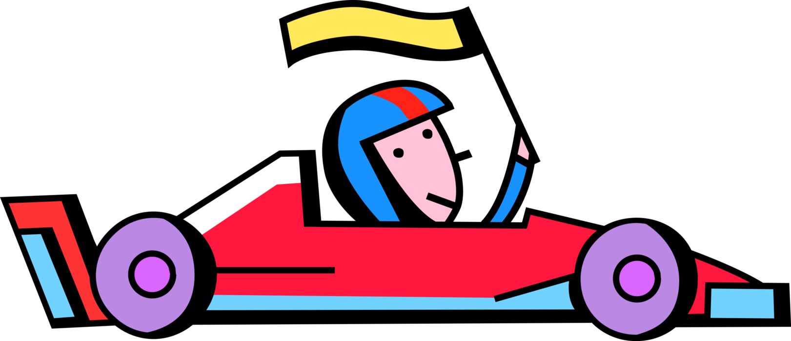 Vector Illustration of Auto Racing Formula One Race Car Motorist Driver Waves Flag
