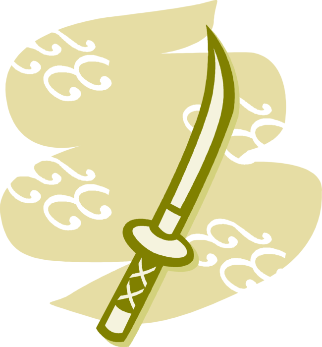 Vector Illustration of Japanese Katana Samurai Sword with Curved Single-Edged Blade