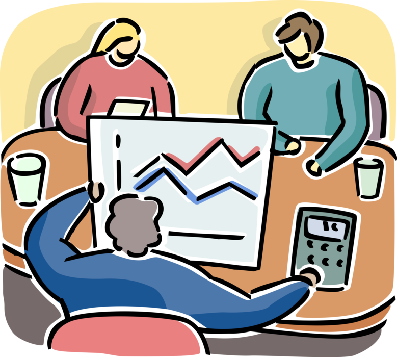 Vector Illustration of Business Boardroom Meeting to Discuss Infographic Business Chart Sales Growth Diagram