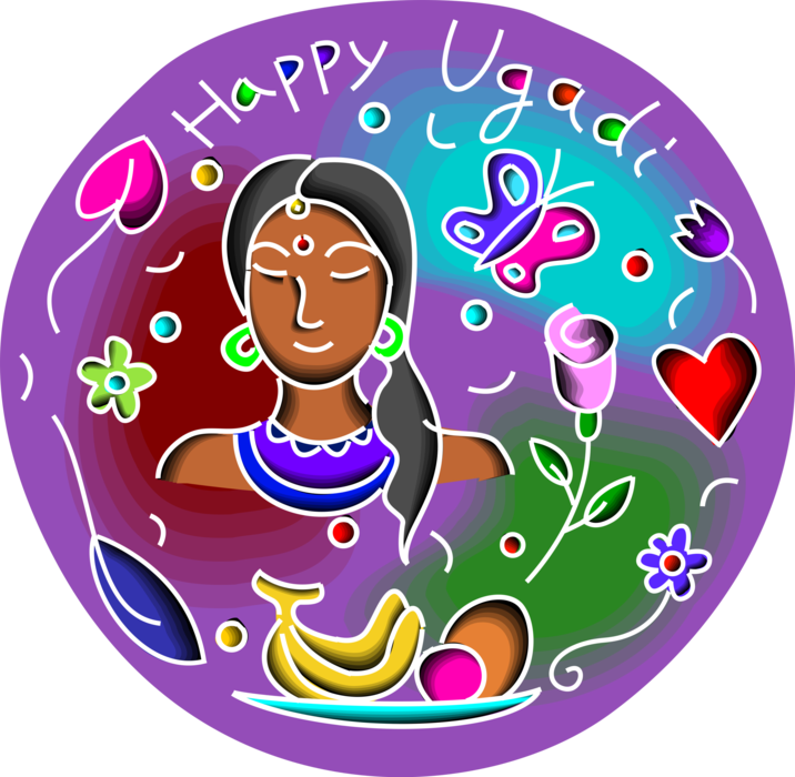 Vector Illustration of Happy Ugadi New Year's Day for People of Kannada and Telugu Communities, India