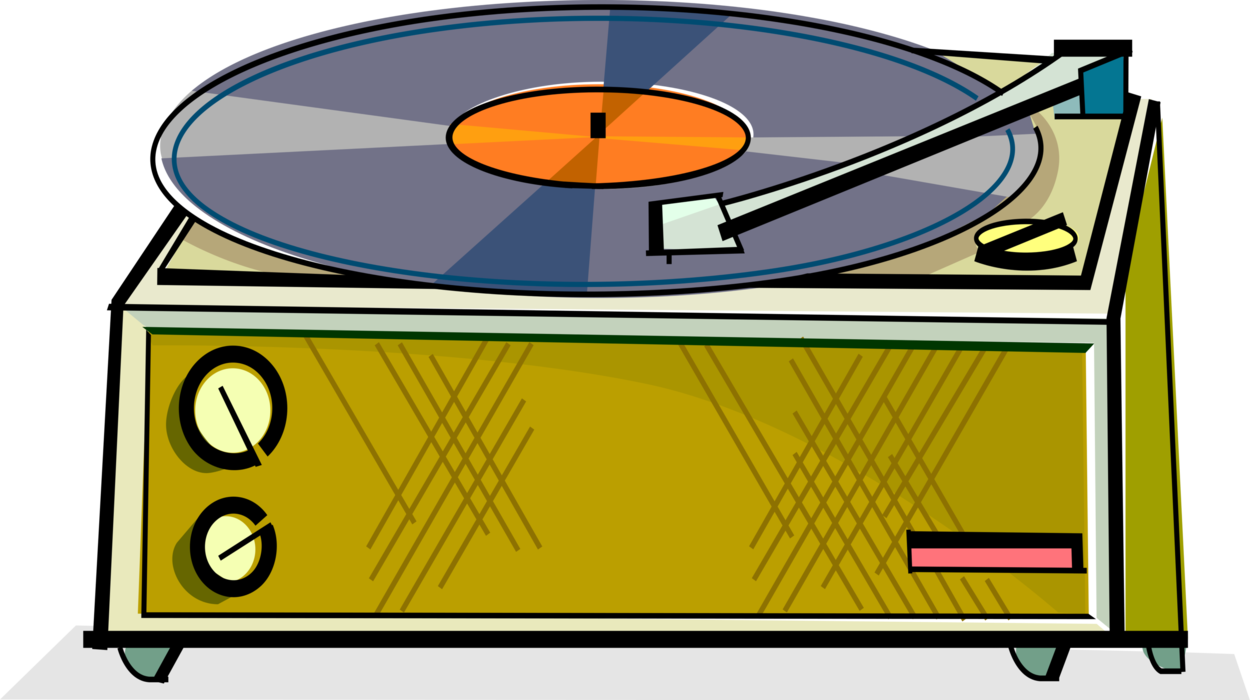 Vector Illustration of LP Vinyl Record Player Turntable Phonograph Gramophone with Stylus or Needle