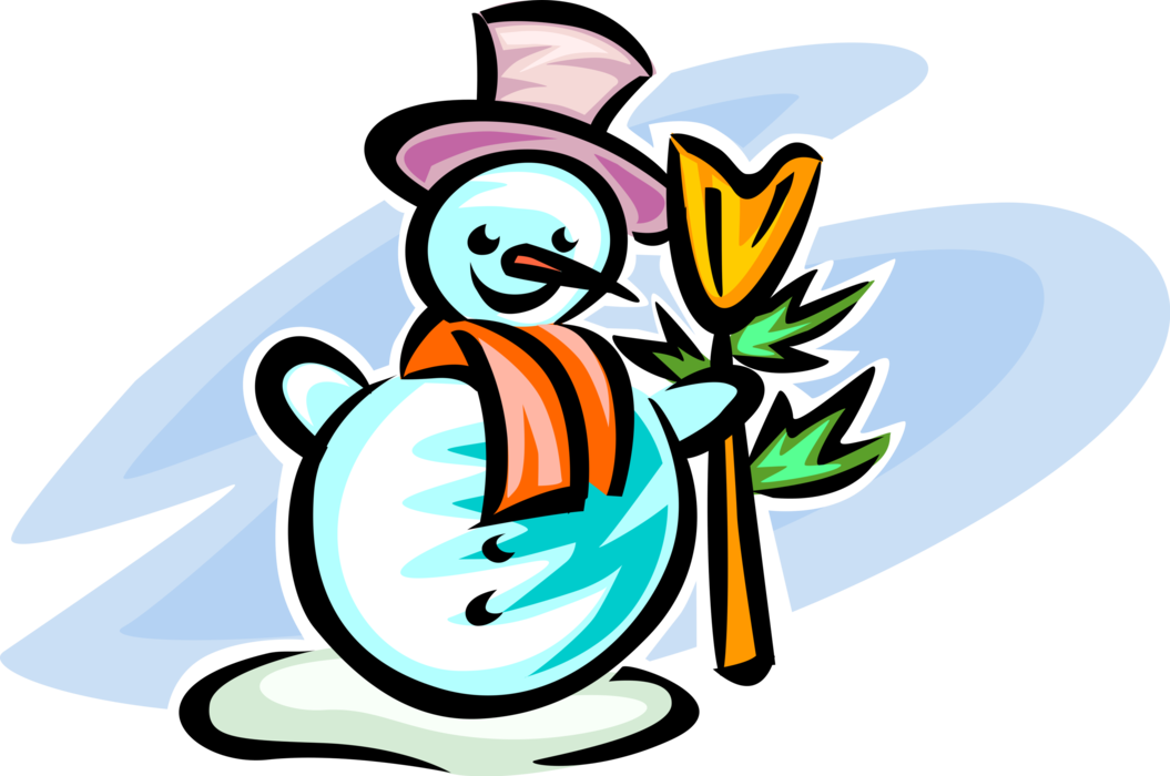 Vector Illustration of Snowman Anthropomorphic Snow Sculpture with Carrot Nose