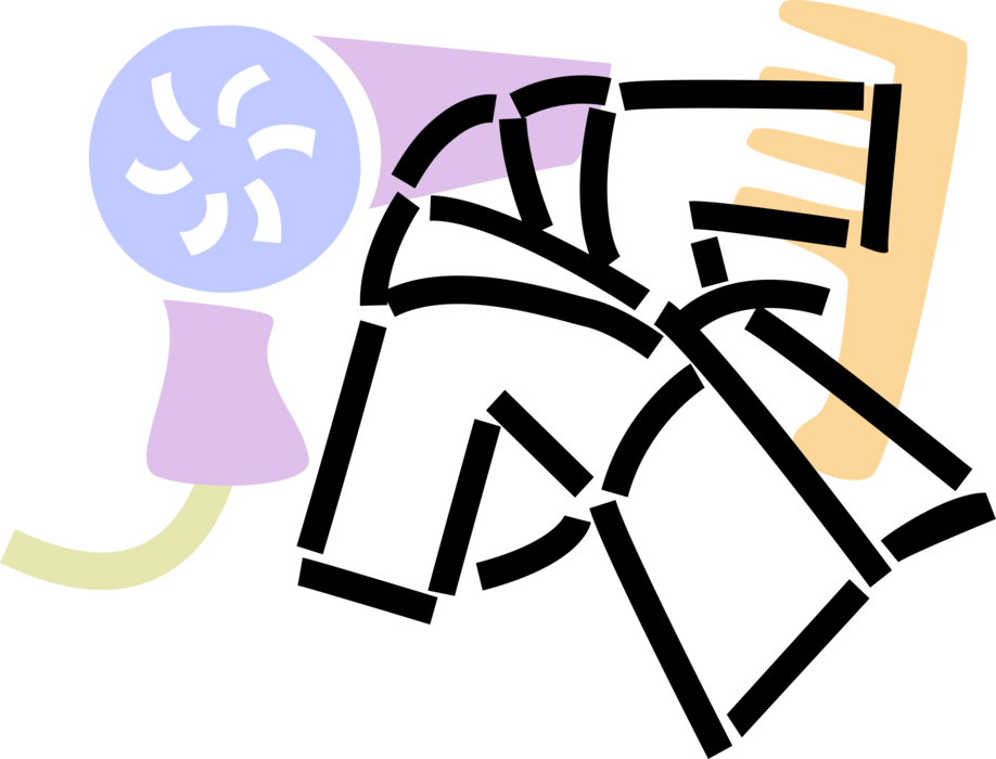 Vector Illustration of Portable Hair Dryer or Blow Dryer, Bathrobe Dressing Gown, and Hair Comb
