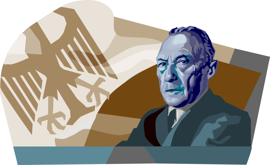 Vector Illustration of Konrad Adenauer, European Statesman and Post-War Chancellor of Germany