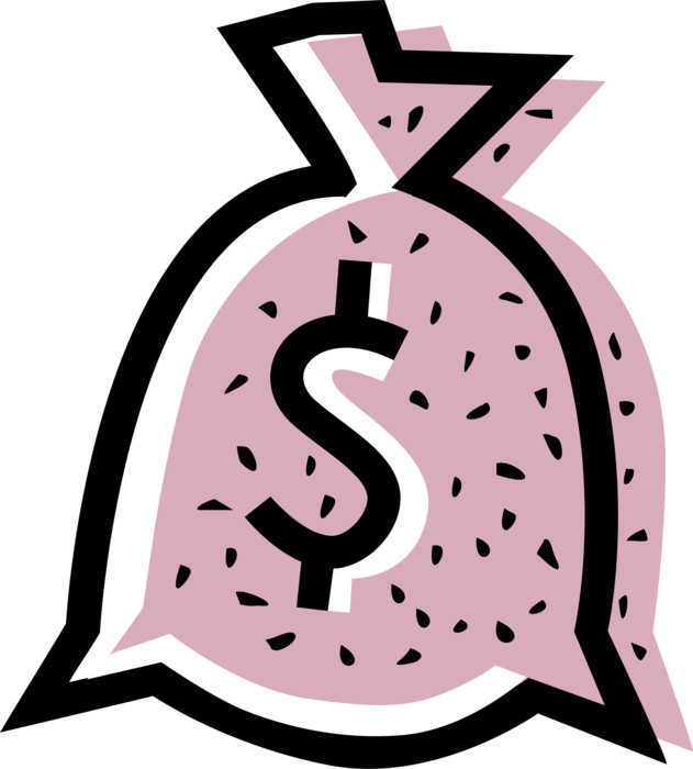 Vector Illustration of Money Bag, Moneybag, or Sack of Money used to Hold and Transport Coins, Cash and Banknotes