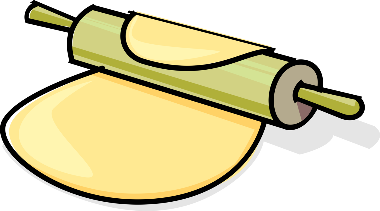 Vector Illustration of Baker's Baking Rolling Pin Rolls and Flattens Flour Dough