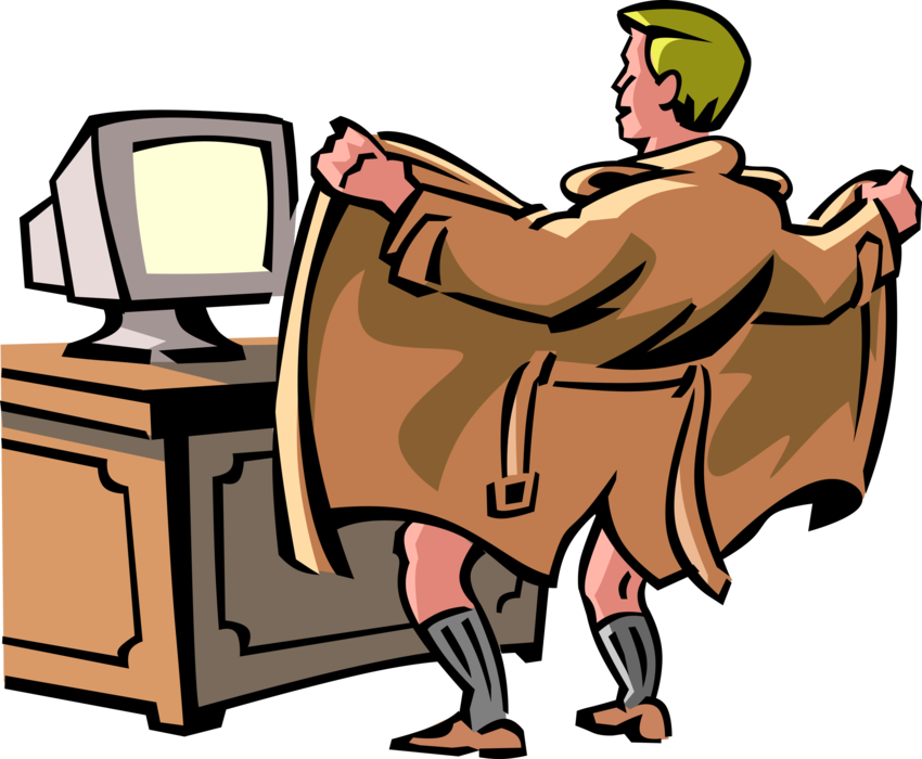 Vector Illustration of Indecent Exposure Flasher Flashing Private Parts Genitals in Live Stream on Computer