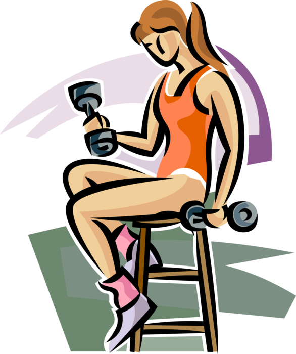 Vector Illustration of Physical Fitness Exercise Workout Strength-Training with Dumbbell Weights