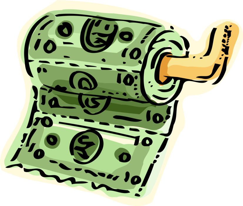 Vector Illustration of Financial Cash Money Dollars as Worthless Toilet Paper