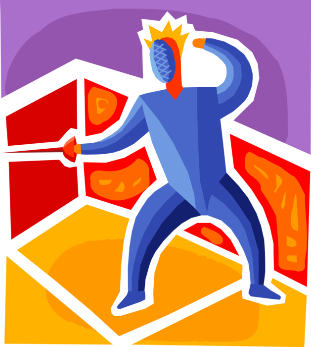 Vector Illustration of Fencer with Sword Foil in Competitive Fencing Match