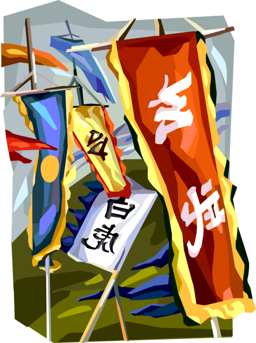 Vector Illustration of South Korea Chuseok Full Moon Harvest Festival Flags