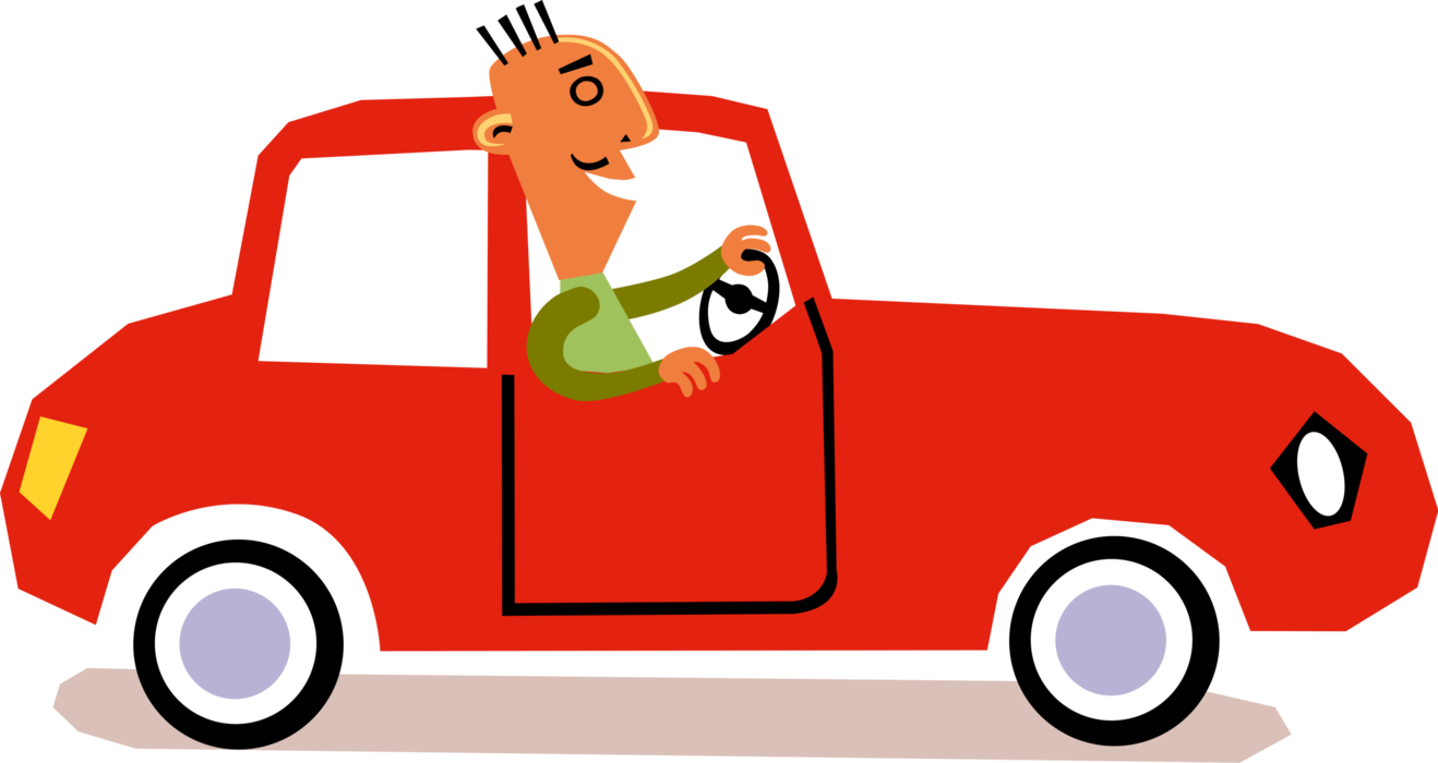 Vector Illustration of Man Drives Automobile Car Motor Vehicle