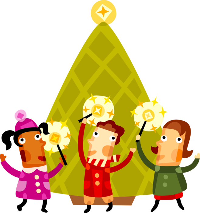 Vector Illustration of Children Celebrate Holiday Season with Christmas Candles