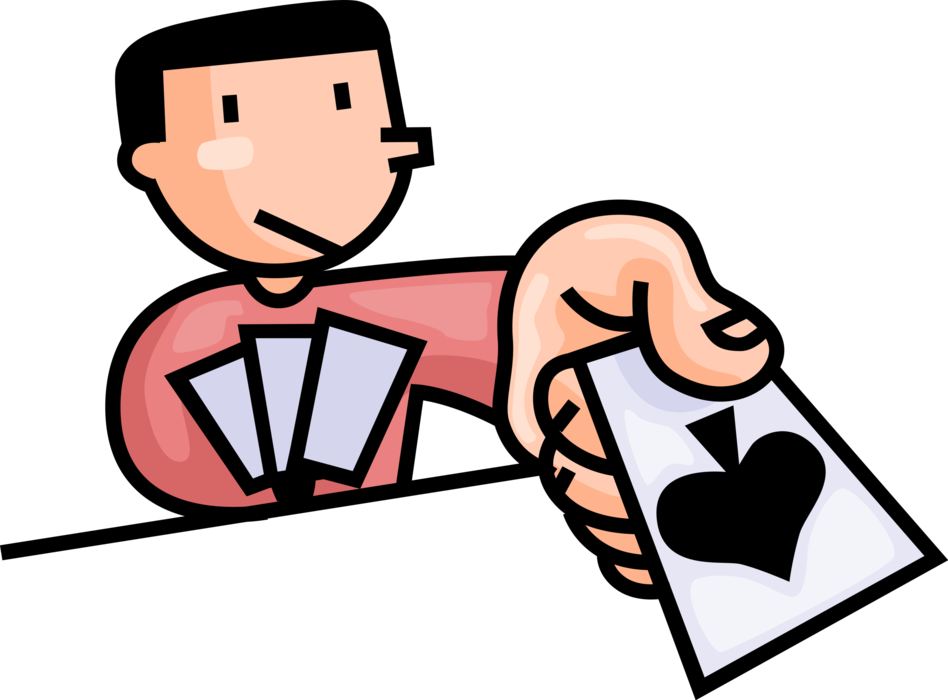 Vector Illustration of Gambler Reveals Ace in Casino Gambling Games of Chance with Playing Cards