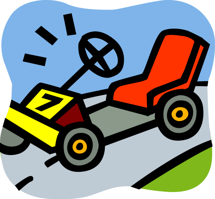 Vector Illustration of Go-Kart or Go-Cart Open-Wheel Car Vehicle on Race Track