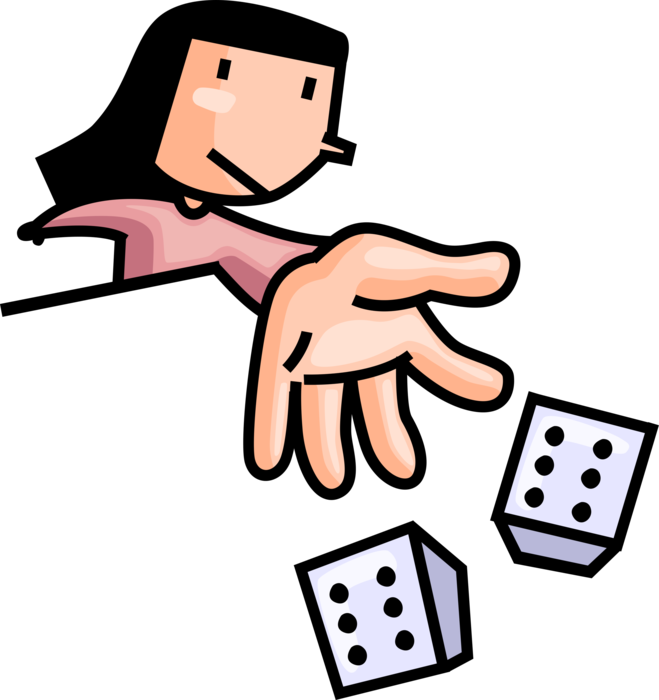 Vector Illustration of Gambler Takes Chance Rolling Dice in Casino Gambling Games of Chance