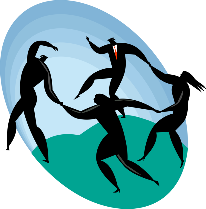 Vector Illustration of Successful Business Associates Dancing in Celebration