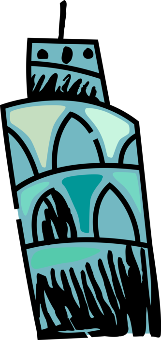 Vector Illustration of Leaning Tower of Pisa Campanile Freestanding Cathedral Bell Tower, Italy