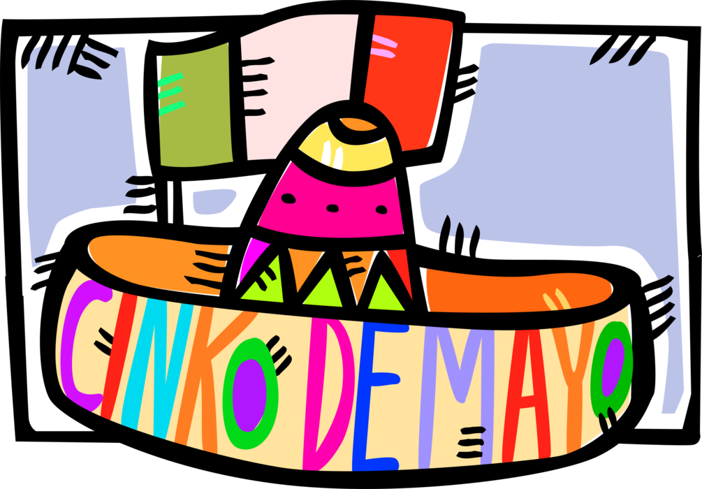 Vector Illustration of Spanish or Mexican Wide-Brimmed Sombrero Hat Celebrates Cinco de Mayo