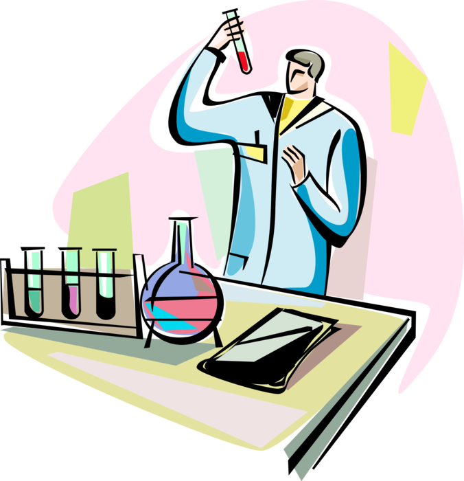 Vector Illustration of Laboratory Scientist with Science Glassware Test Tube Performs Test