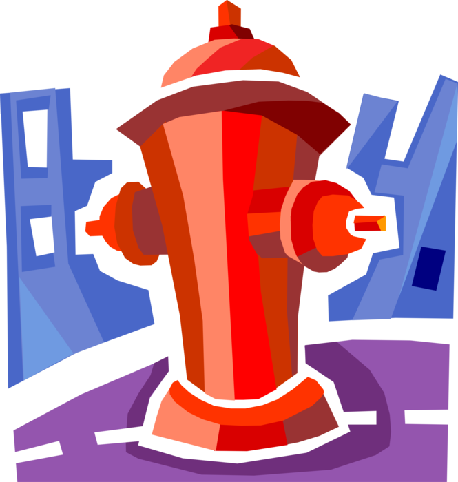 Vector Illustration of Fire Hydrant Connects Firefighters Hose to Water Supply to Fight Fire