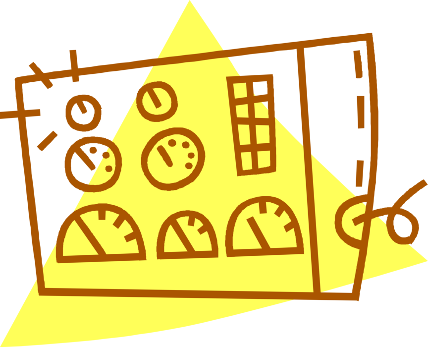 Vector Illustration of Industrial Manufacturing Processing Plant Control Room Panel Gauges