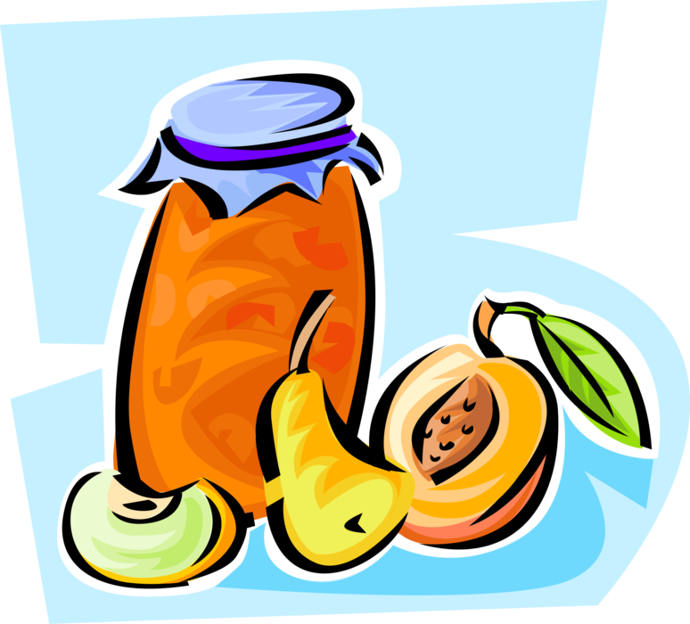 Vector Illustration of Jar of Fruit Preserves with Apple, Pear and Peach Fruits