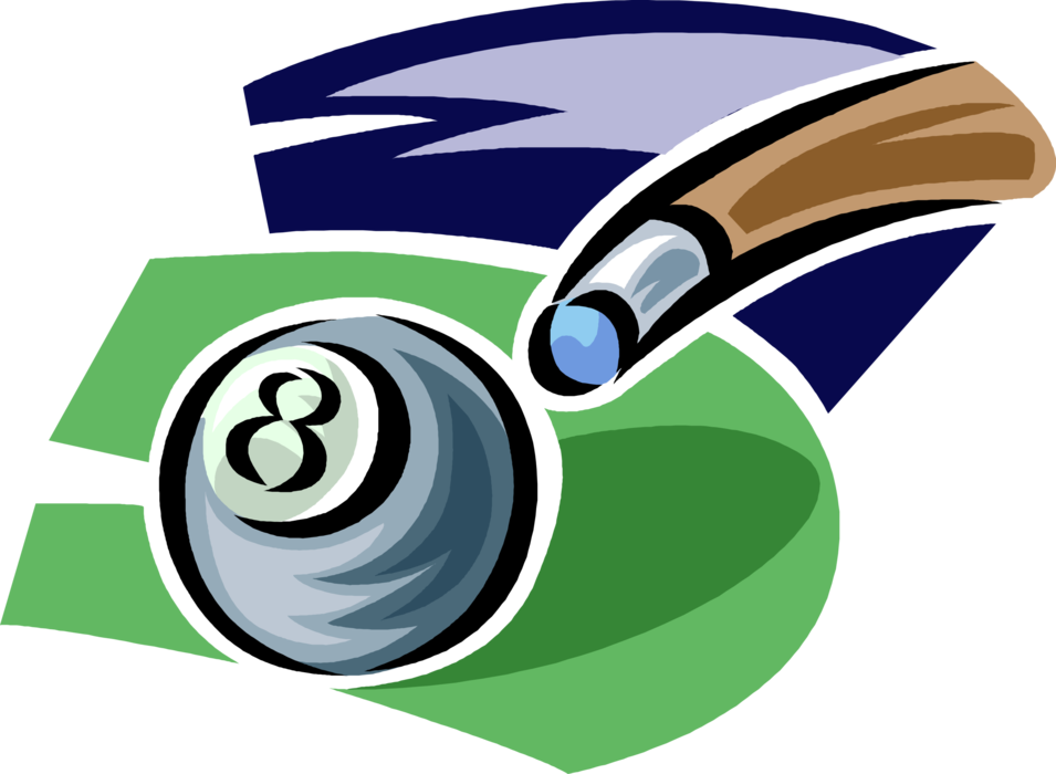 Vector Illustration of Sport of Billiards Pool Ball and Cue Stick
