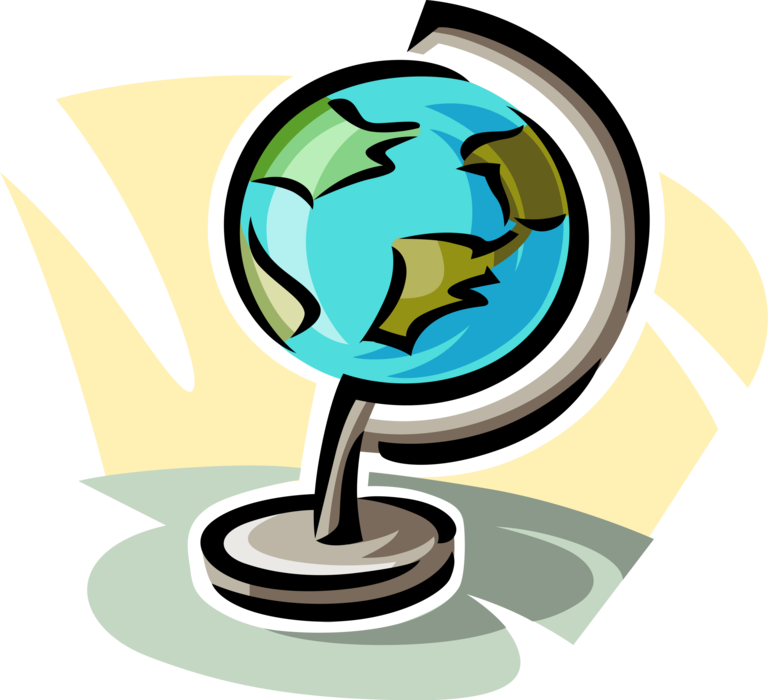 Vector Illustration of Three-Dimensional, Spherical, Scale Model Terrestrial Geographical World Globe