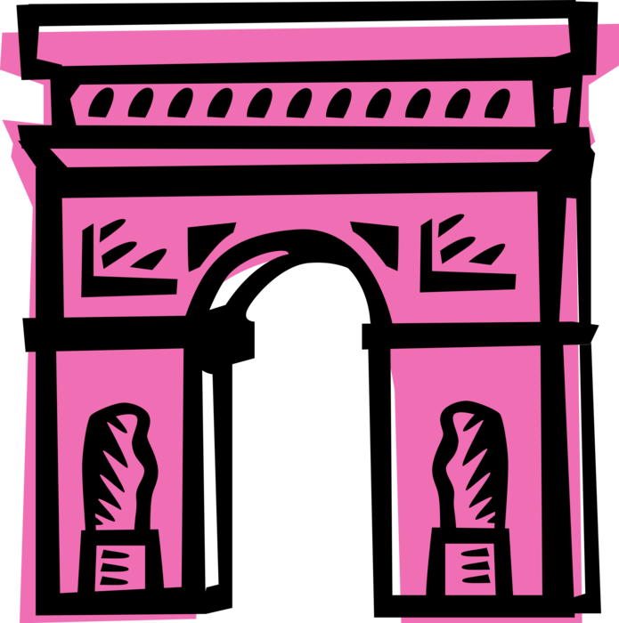 Vector Illustration of Arc de Triomphe Triumphal Arch of the Star Famous Monument, Place Charles de Gaulle, Paris, France