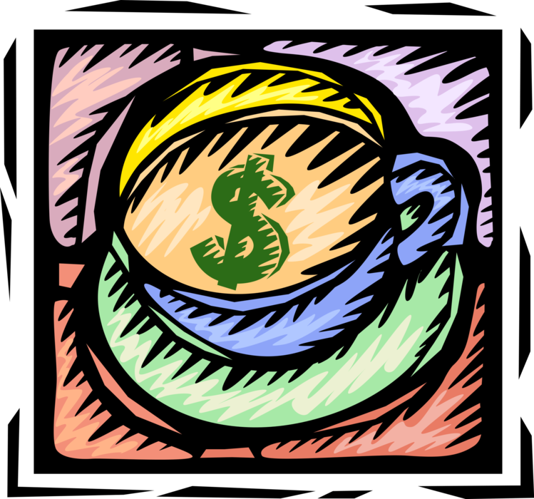 Vector Illustration of Cash Money Dollar Sign Finance Symbol in Coffee Cup