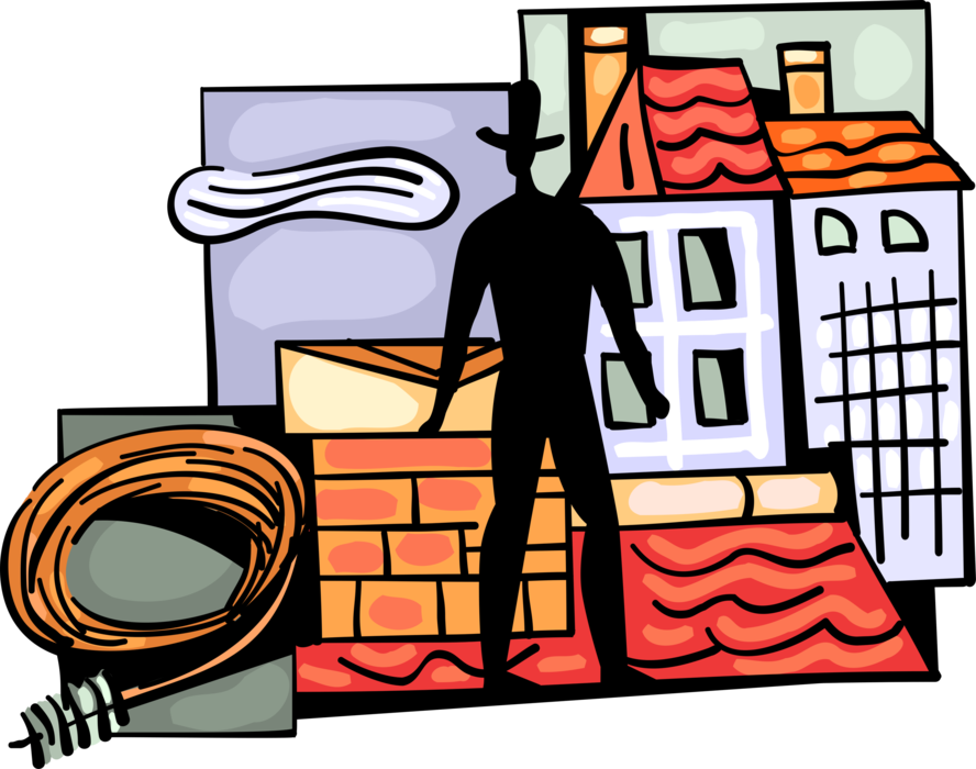 Vector Illustration of Chimney Sweep Clears Ash and Soot from Chimneys