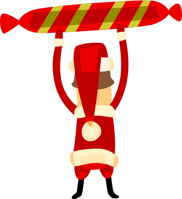 Vector Illustration of Santa Claus, Saint Nicholas, Saint Nick, Father Christmas, Holds Candy Cane Peppermint Stick