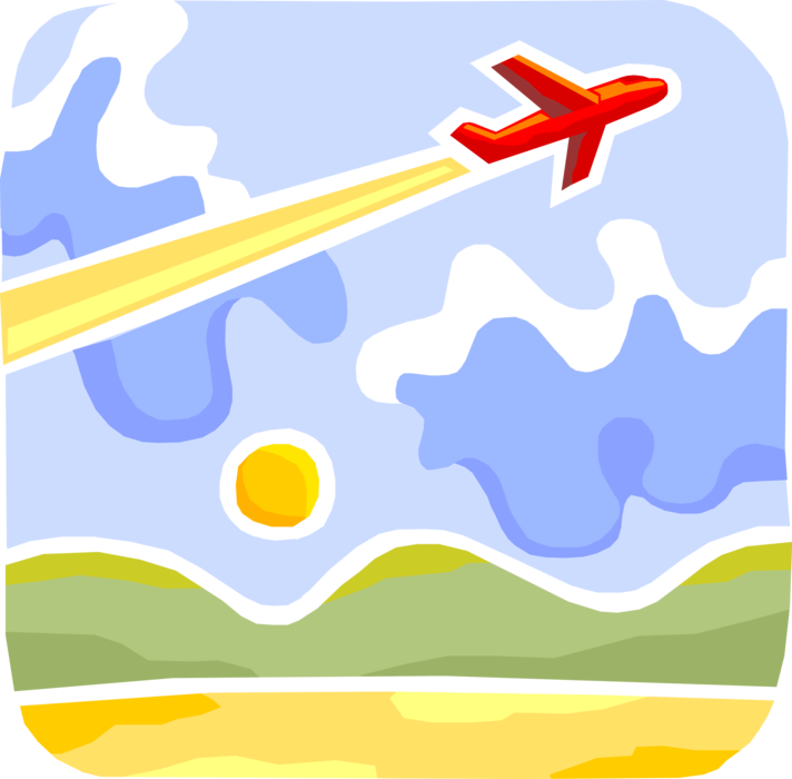 Vector Illustration of Commercial Airline Passenger Jet Airplane Taking Off Climbs to Gain Altitude