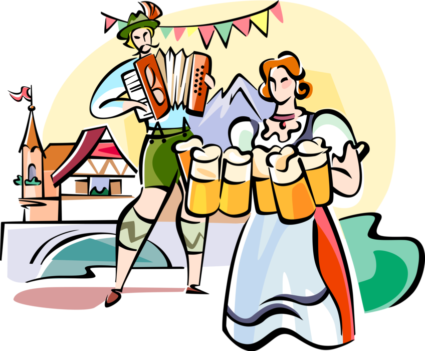 Vector Illustration of Bavarian Oktoberfest Volksfest Fall Beer Festival, Munich, Germany