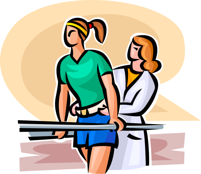 Vector Illustration of Physiotherapy Learning to Walk Rehabilitation Leg Exercise with PT Therapist