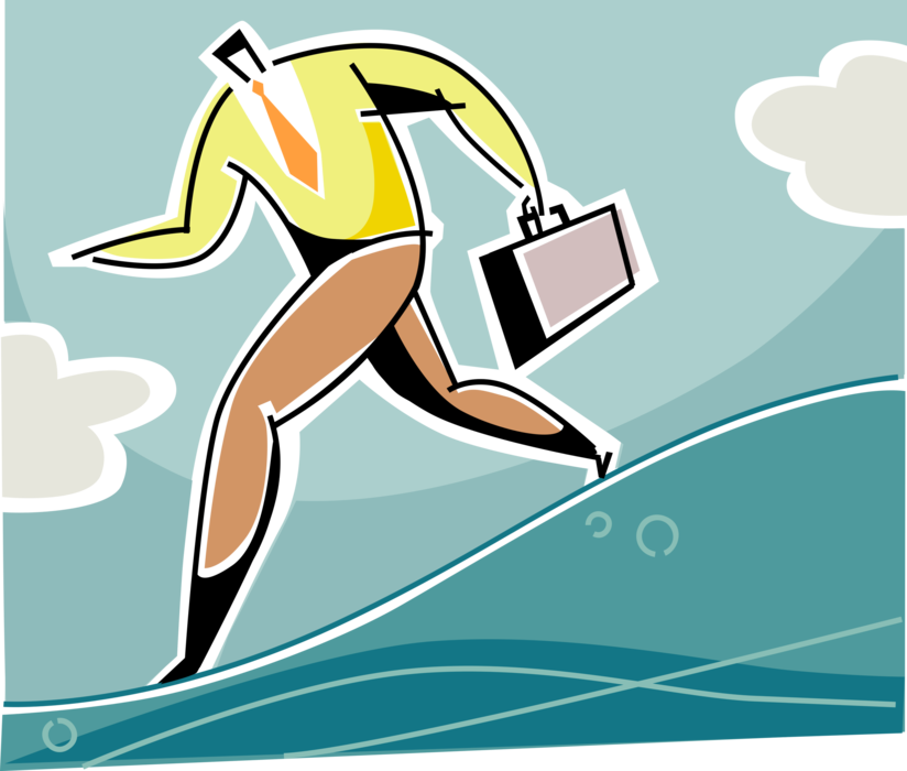 Vector Illustration of Businessman Miracle Worker Walks on Water with Briefcase