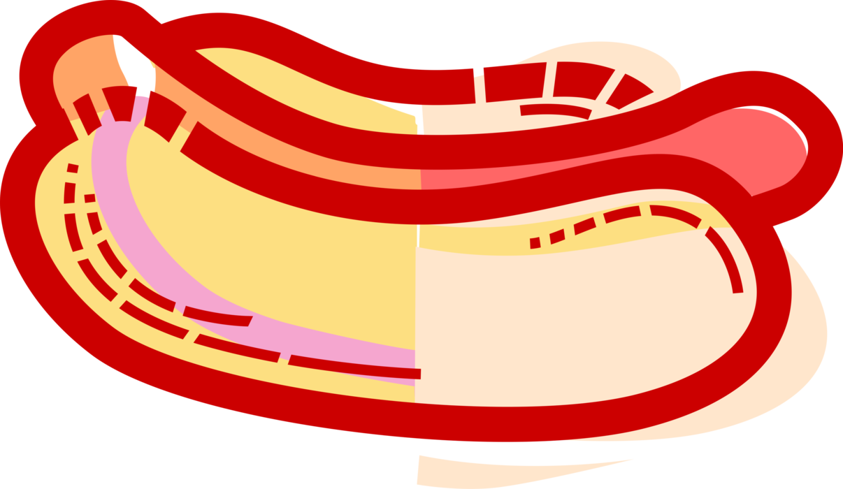 Vector Illustration of Cooked Hot Dog or Hotdog Frankfurter Sausage Street Food on Bun