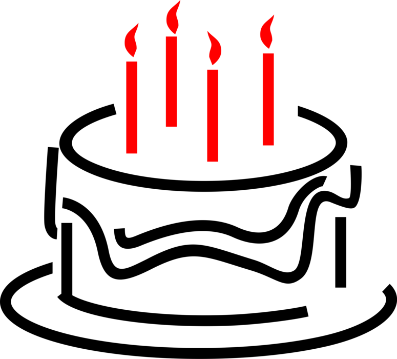 Vector Illustration of Dessert Pastry Birthday Cake with Lit Candles