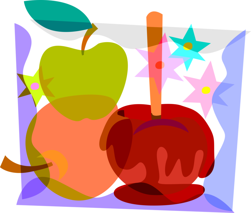 Vector Illustration of Halloween Candy Apple Covered in Hard Toffee or Sugar Candy Coating on Stick Handle