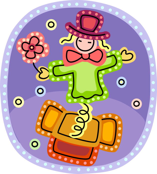 Vector Illustration of Jack-in-the-Box Children's Toy Plays Melody and Pops Open