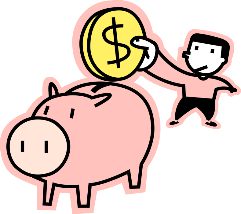 Vector Illustration of Investing and Saving Money with Coin Deposit in Thrift Piggy Bank